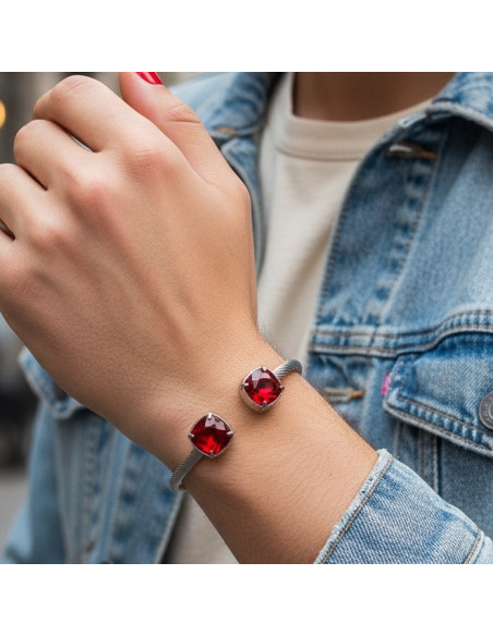 Bracelet MIRAGE en acier inoxydable avec cristaux rouges | SPARK