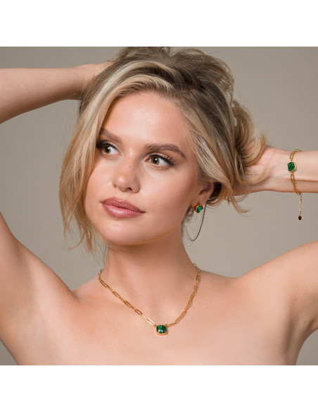 Collier MIRAGE en acier inoxydable plaqué or avec cristaux verts | SPARK