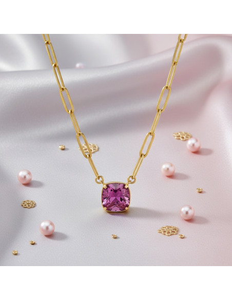 MIRAGE gold-plated stainless steel necklace with pink crystals | SPARK