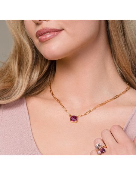 MIRAGE gold-plated stainless steel necklace with pink crystals | SPARK