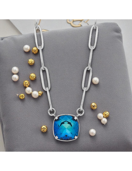 MIRAGE necklace in stainless steel with blue crystals | SPARK