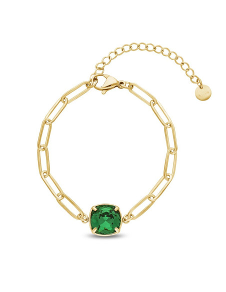 Bracelet MIRAGE en acier inoxydable plaqué or avec cristal vert | SPARK