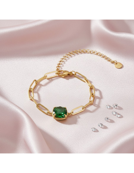 MIRAGE bracelet in gold-plated stainless steel with green crystal | SPARK