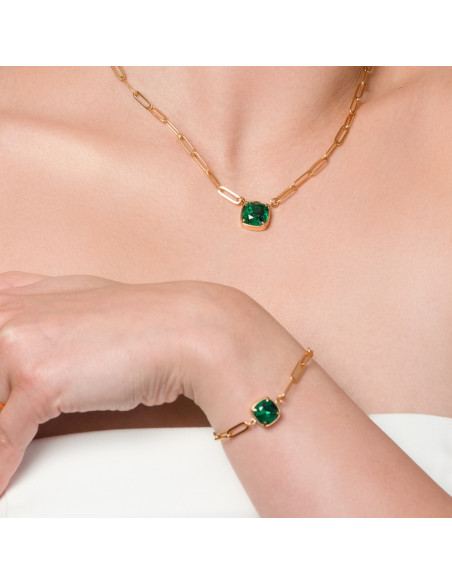 Bracelet MIRAGE en acier inoxydable plaqué or avec cristal vert | SPARK