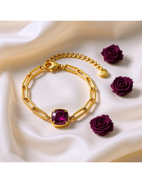 MIRAGE bracelet in gold-plated stainless steel with pink crystal | SPARK