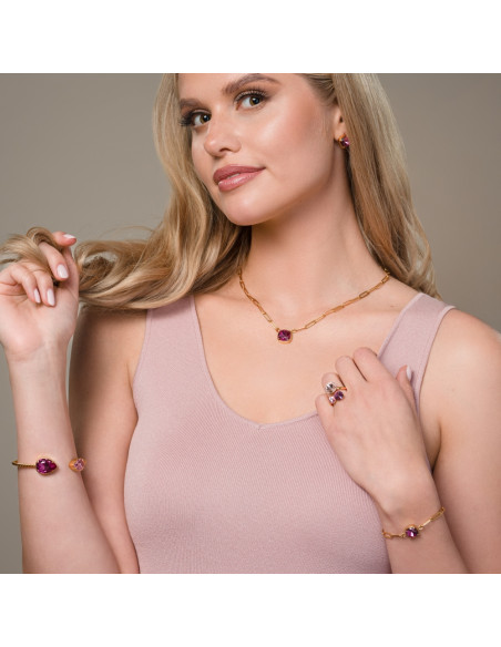 Bracelet MIRAGE en acier inoxydable plaqué or avec cristal rose | SPARK