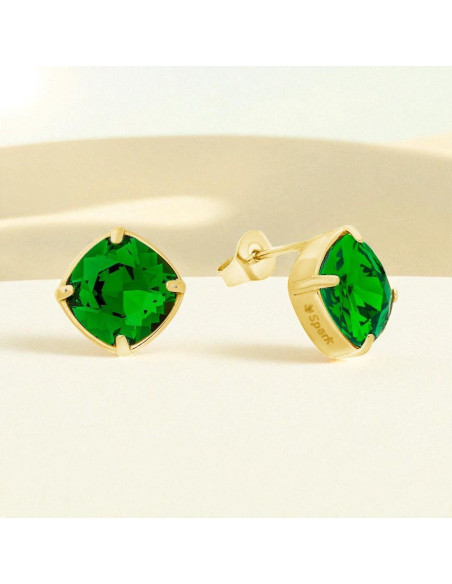 Boucles d'oreilles MIRAGE en acier inoxydable plaqué or avec cristal vert | SPARK