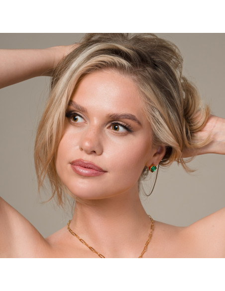 MIRAGE gold-plated stainless steel earrings with green crystal | SPARK