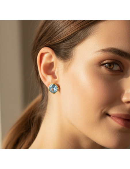 Boucles d'oreilles MIRAGE en acier inoxydable plaqué or avec cristal bleu | SPARK