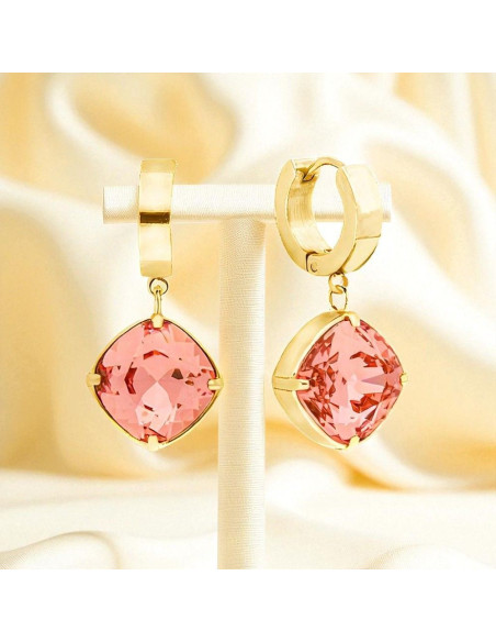 Boucles d'oreilles MIRAGE en acier inoxydable plaqué or avec cristal rose | SPARK