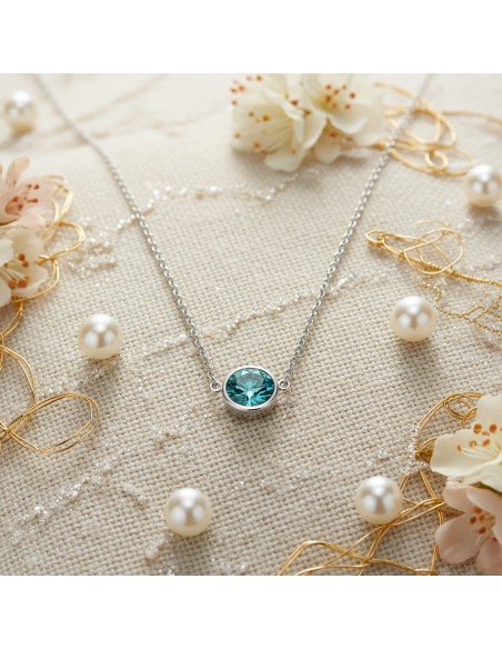 SCINTILLE necklace in stainless steel with blue zircon crystal | SPARK