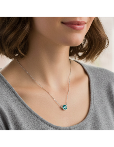 SCINTILLE necklace in stainless steel with blue zircon crystal | SPARK