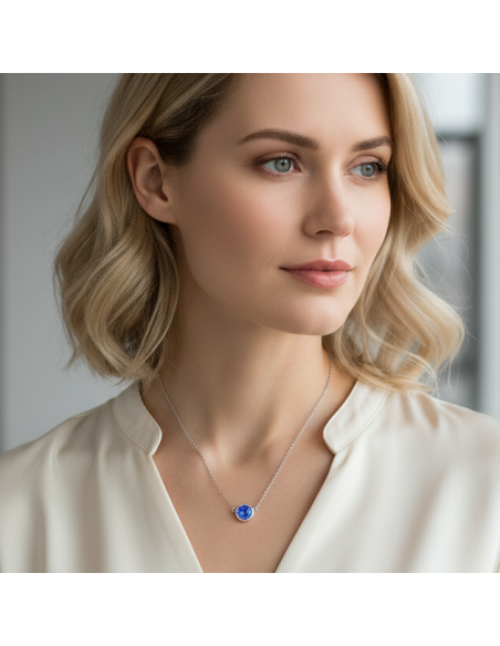 SCINTILLE necklace in stainless steel with blue sapphire crystal | SPARK