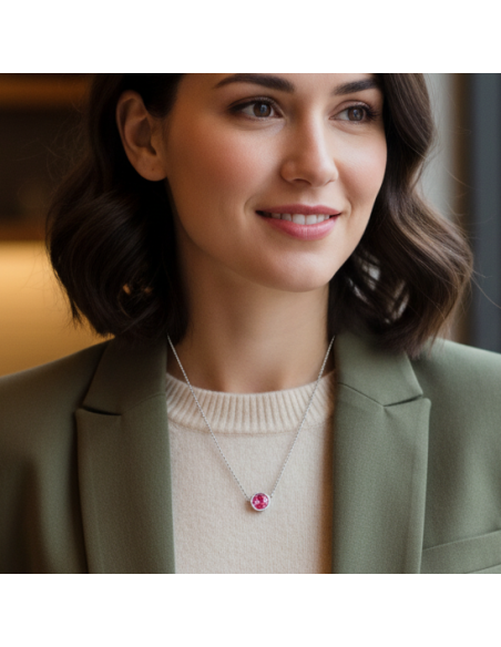 Collier SCINTILLE en acier inoxydable avec cristal rose| SPARK