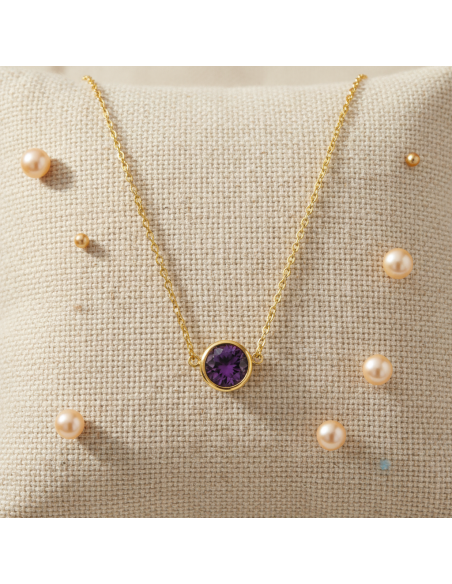 Collier SCINTILLE en acier inoxydable plaqué or avec cristal amethyst | SPARK