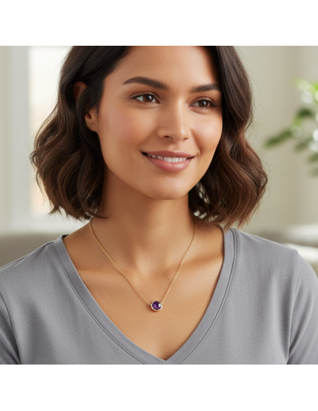 Collier SCINTILLE en acier inoxydable plaqué or avec cristal amethyst | SPARK