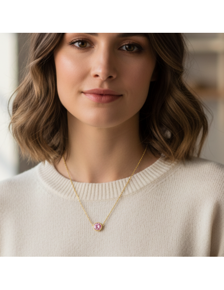 Collier SCINTILLE en acier inoxydable plaqué or avec cristal rose clair | SPARK