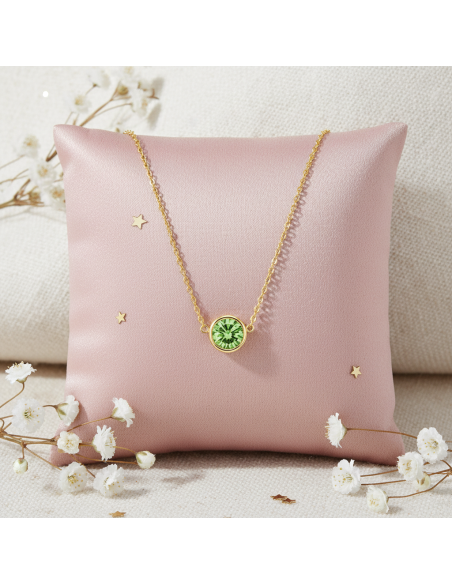 Collier SCINTILLE en acier inoxydable plaqué or avec cristal vert clair | SPARK