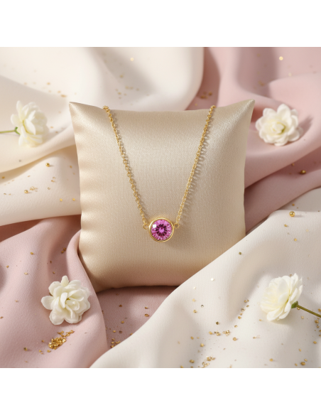 Złoty naszyjnik SCINTILLE ze stali nierdzewnej z różowym kryształem | SPARK