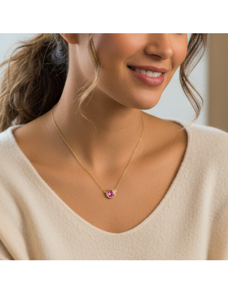 Collier SCINTILLE en acier inoxydable plaqué or avec cristal rose | SPARK