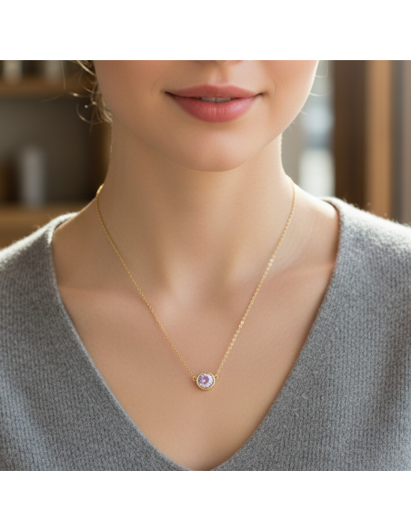 Collier SCINTILLE en acier inoxydable plaqué or avec cristal violet | SPARK