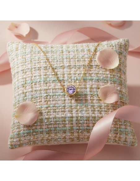 Collier SCINTILLE en acier inoxydable plaqué or avec cristal violet | SPARK