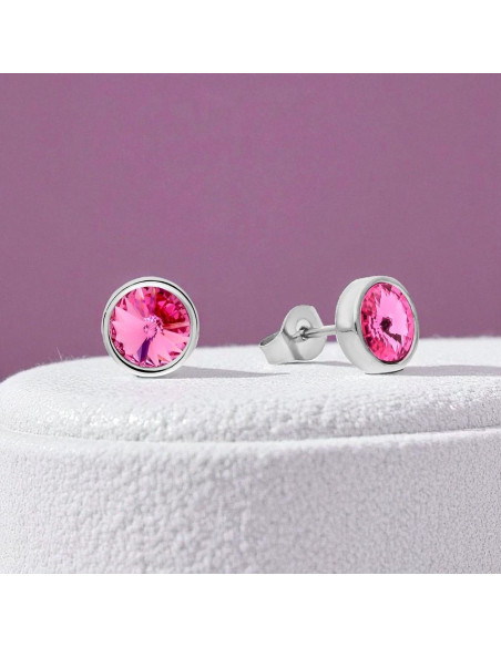 Boucles d'oreilles SCINTILLE en acier inoxydable avec cristal rose| SPARK