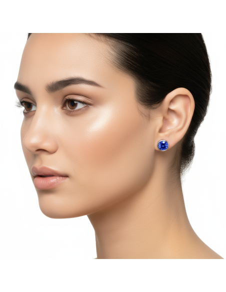 Boucles d'oreilles SCINTILLE en acier inoxydable avec cristal bleu sapphire| SPARK