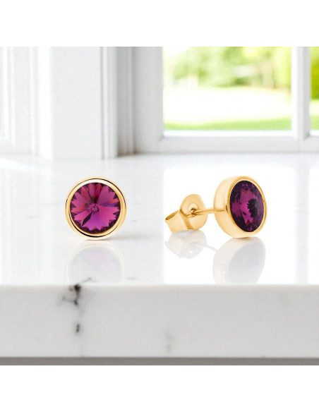 Boucles d'oreilles SCINTILLE en acier inoxydable plaqué or avec cristal amethyst | SPARK