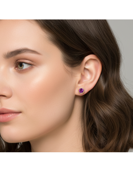 Boucles d'oreilles SCINTILLE en acier inoxydable plaqué or avec cristal amethyst | SPARK