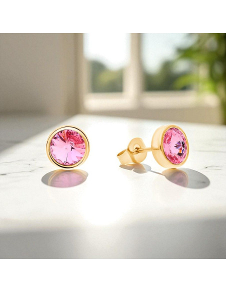 Boucles d'oreilles SCINTILLE en acier inoxydable plaqué or avec cristal rose clair| SPARK