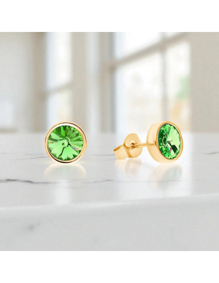 SCINTILLE gold-plated stainless steel earrings with light green crystal | SPARK