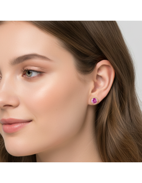 Boucles d'oreilles SCINTILLE en acier inoxydable plaqué or avec cristal rose| SPARK