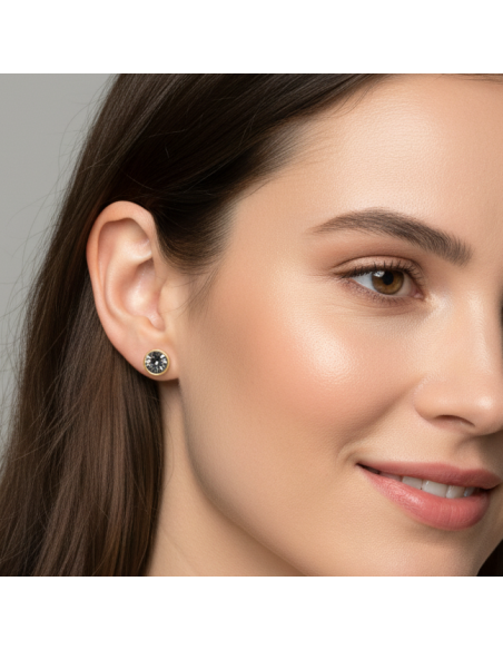 Boucles d'oreilles SCINTILLE en acier inoxydable plaqué or avec cristal gris| SPARK