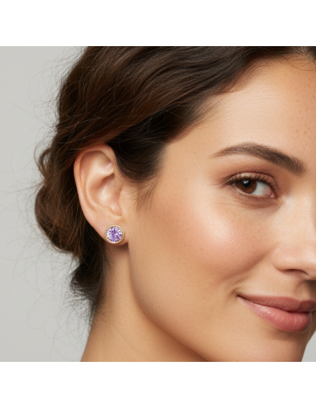 Boucles d'oreilles SCINTILLE en acier inoxydable avec cristal violet | SPARK