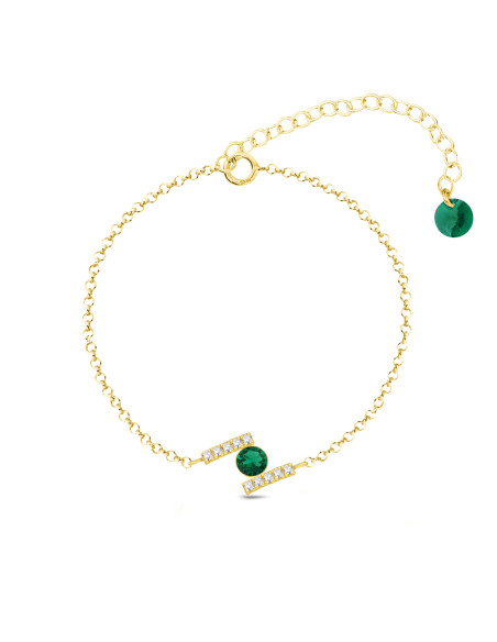 Bracelet CHATON en argent plaqué or avec cristal vert | SPARK