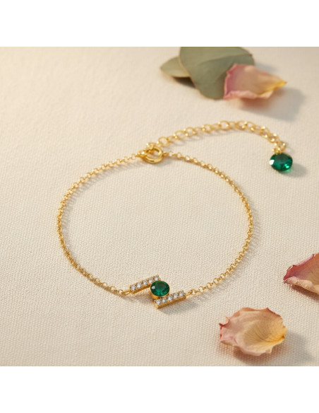 Bracelet CHATON en argent plaqué or avec cristal vert | SPARK