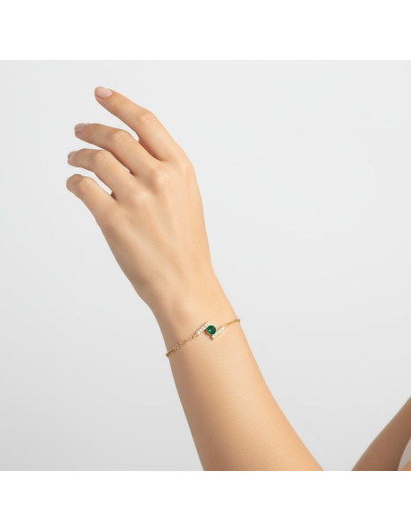 Bracelet CHATON en argent plaqué or avec cristal vert | SPARK