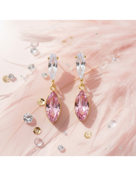 Boucles d'oreilles GLACIENNE en argent plaqué or avec cristal rose | SPARK