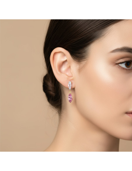 GLACIENNE gold-plated silver earrings with pink crystal | SPARK