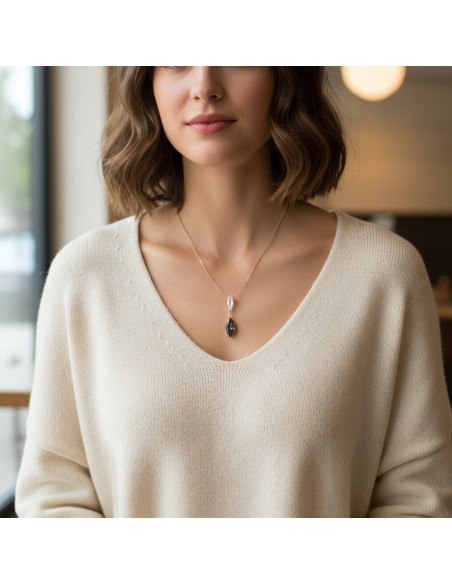 Collier GLACIENNE en argent plaqué or avec cristal noir | SPARK