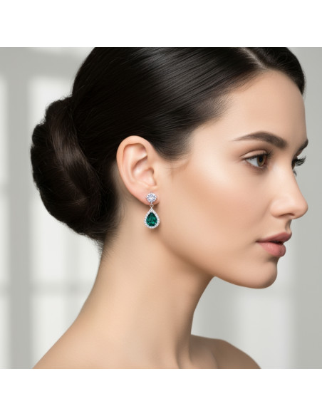 Boucles d'oreilles BRISELLE en argent avec cristaux verts | SPARK