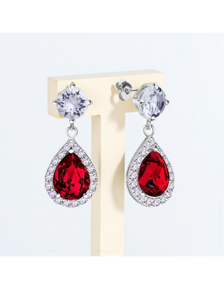 Boucles d'oreilles BRISELLE en argent avec cristaux rouges | SPARK