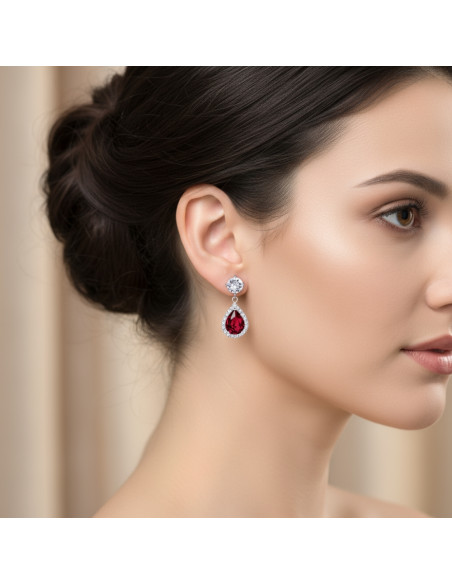 BRISELLE silver earrings with red crystals | SPARK