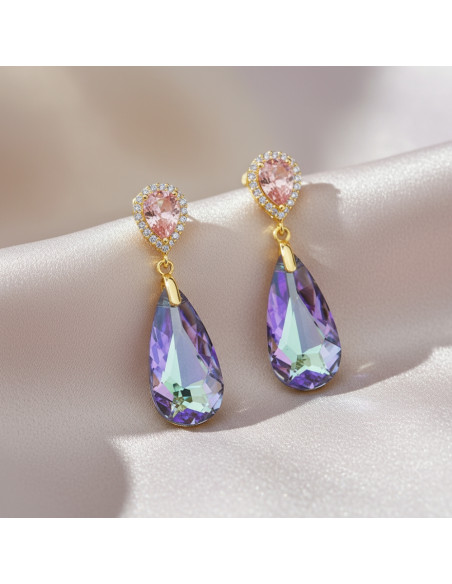 Boucles d'oreilles LUMESSA en argent plaqué or avec cristaux multicolores | SPARK