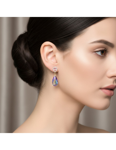 Boucles d'oreilles LUMESSA en argent plaqué or avec cristaux multicolores | SPARK