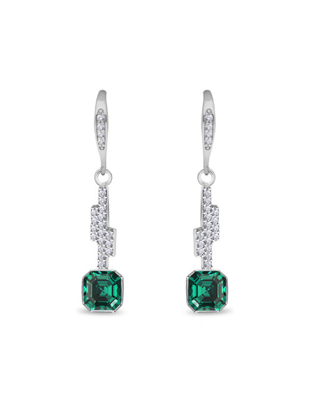 GEOMETRIC silver earrings with green crystals | SPARK