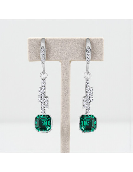 GEOMETRIC silver earrings with green crystals | SPARK