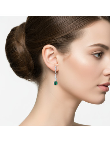 GEOMETRIC silver earrings with green...