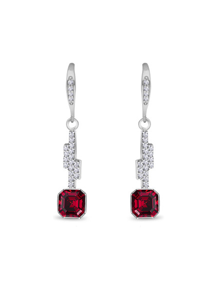 Boucles d'oreilles GEOMETRIC en argent avec cristaux rouges | SPARK